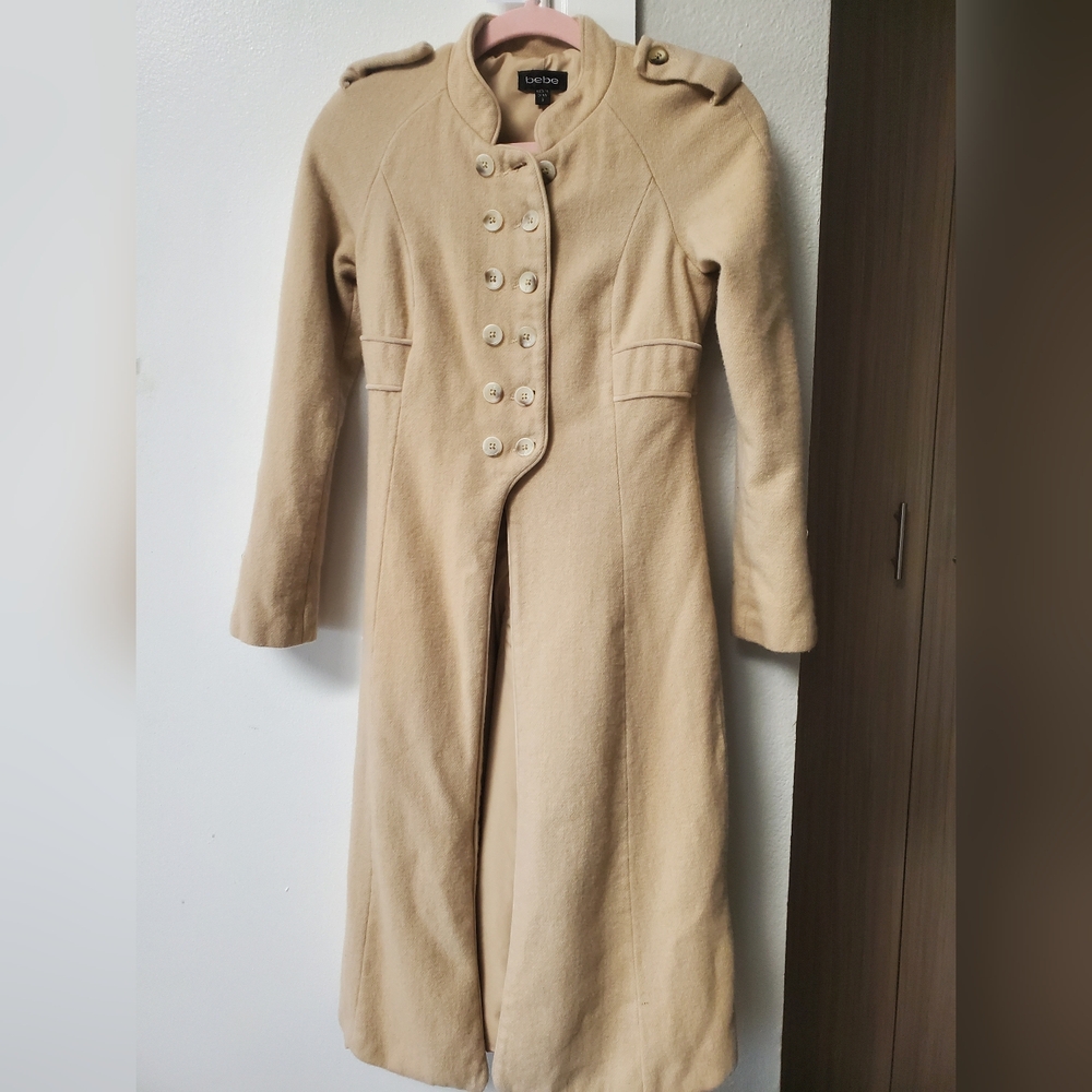 bebe Beige Button-Up Trench Coat